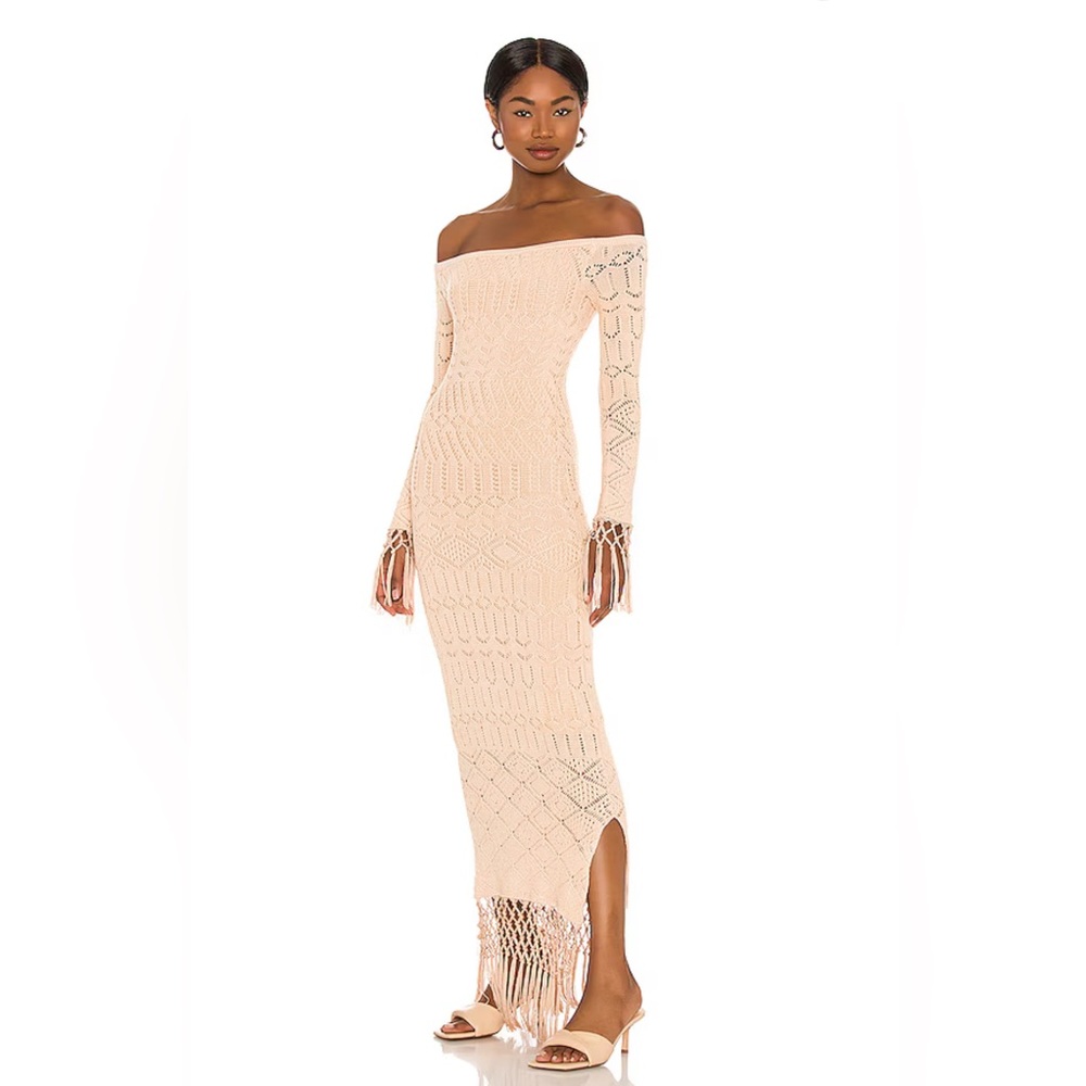 House of Harlow 1960 Off-Shoulder Rose Dress in Nude M